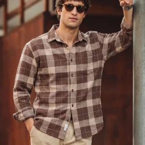 Men's Brown Relaxed Fit Checkered Casual Shirt