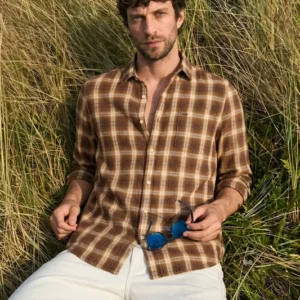 Men's Brown Slim Fit Checkered Casual Shirt